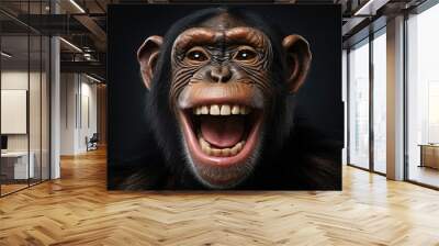 A cute chimpanzee with expressive eyes and an open mouth. Wall mural