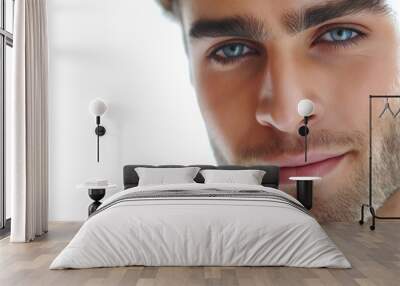 A man with a beard and blue eyes is smiling. He has a nice, clean shave. Concept of confidence and happiness Wall mural