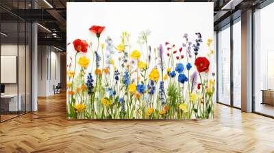 A picturesque summer meadow bursting with colorful flowers, showcasing the vibrant beauty of nature's palette. Wall mural