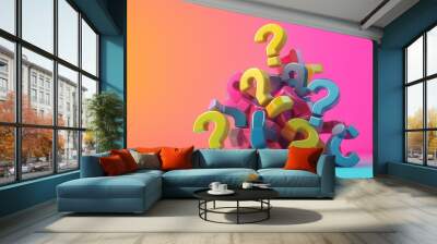 A pile of colorful questions with a pink background. The questions are stacked on top of each other, creating a sense of curiosity and intrigue. The vibrant colors of the questions Wall mural