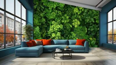 A tropical jungle scene with vibrant foliage and lush green growth in a natural environment. Wall mural