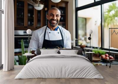 Arabic Restaurant's Skilled Chef Preparing a Delicious Meal in His Professional Uniform Wall mural