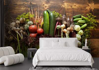 Fresh organic raw vegetable food. Natural agriculture farm, healthy harvest. Wall mural