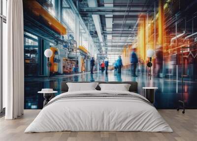 modern industrial warehouse with advanced equipment for automotive production, bustling with activit Wall mural