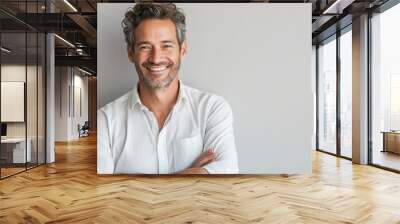 Successful, smiling businessman's portrait, modern background. Confident and cheerful senior Wall mural