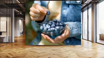 there are ripe summer blueberries, a healthy breakfast. Wall mural