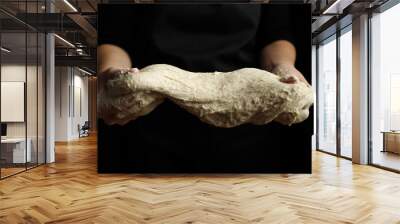 Yeast dough growth process, bread sourdough in hands. Wall mural