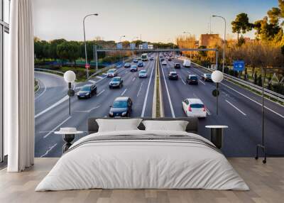 highway traffic view from the bridge in sunset Wall mural