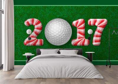 Golf ball with candy cane numbers of 2017 Wall mural