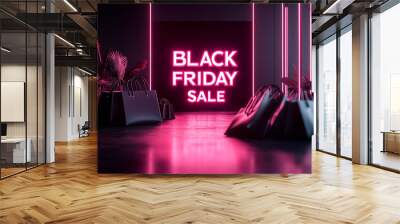 Black Friday Sale background in neon style Wall mural