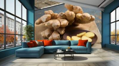 Whole ginger and slices Wall mural