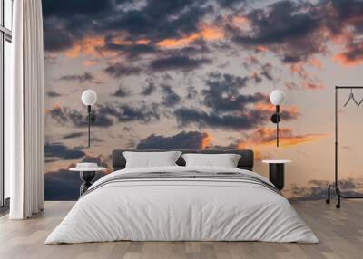 Colorful cloudy skyscape with clouds cloudscape colorful dark orange blue sky clouds at evening sunset in Sunny Isles Beach, North Miami, Florida Wall mural