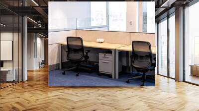 empty office room with chairs wooden table and power outlet architecture and nobody by cubicle corpo Wall mural