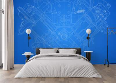 blueprint engine, project technical drawing on the blue background. stock vector illustration eps10 Wall mural