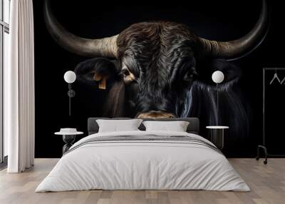 Ox on black background, in the style of contemporary realism portrait Wall mural