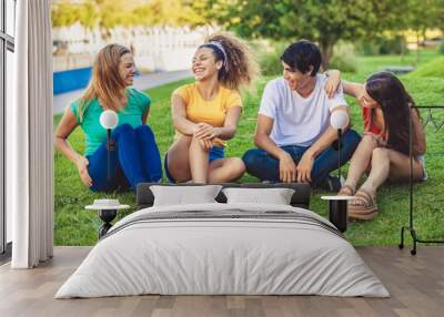 Group of happy teenagers in the park Wall mural