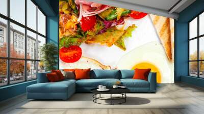 scrambled eggs two toasts and salad Wall mural