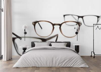 Three optical glasses of different shapes on a white background Wall mural