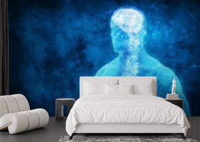 3d brain and heart representing  emotional intelligence Wall mural