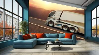 3D rendering of a brand-less generic concept truck. Electric autonomous truck in outside environment Wall mural