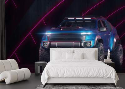 3D rendering of a brand-less generic pickup truck Wall mural