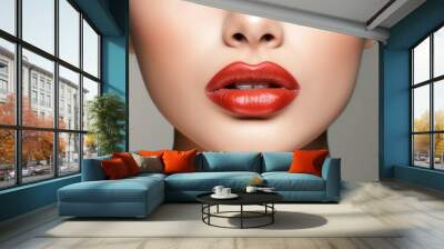 Beautiful young woman's lips closeup. Plastic surgery, fillers Wall mural