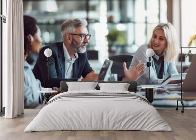 business people working, talking together in corporate office during work Wall mural