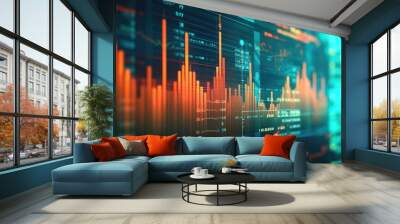 Digital graph charts in stock trade market in vibrant colors Wall mural