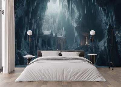 fantasy ice caves deep underground - generative ai Wall mural