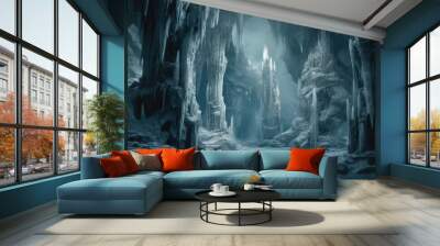 fantasy ice caves deep underground - generative ai Wall mural