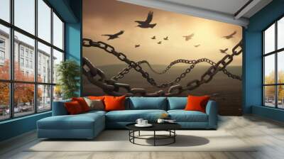 Freedom - Chains That Transform Into Birds - Charge Concept Wall mural