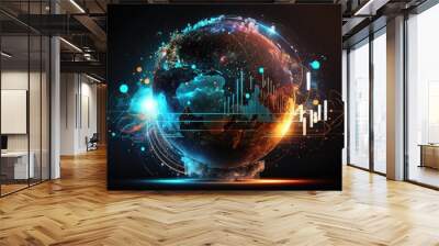 Global business network, software technology investment, data analysis and processing, digital marketing concept. Business Intelligence - generative ai Wall mural