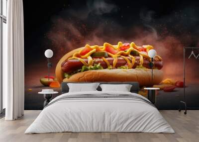 hotdog background in vibrant colors Wall mural