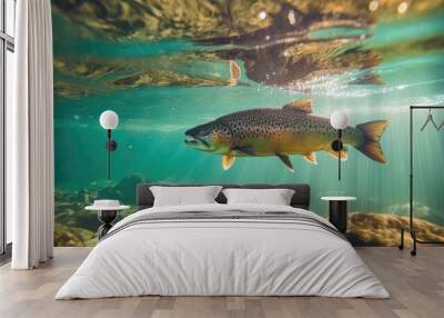 salmon fish swimming in the river Wall mural