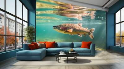 salmon fish swimming in the river Wall mural