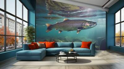 salmon fish swimming in the river Wall mural