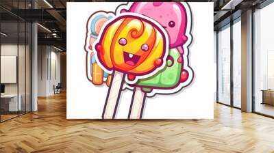 vibrant sticker of a candy on a stick, illustration Wall mural