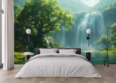 Genesis: God's Eden Garden - Serenity and Waterfalls Wall mural