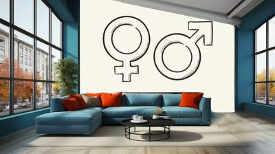 Male and female symbol. Hand drawn vector illustration. Wall mural