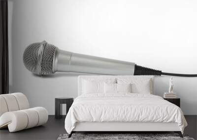 Silver microphone on white Wall mural