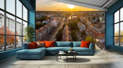 Szczecin cityscape with beautiful sunset, Poland, Europe. Wall mural