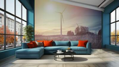 Wind turbine at sunset Wall mural