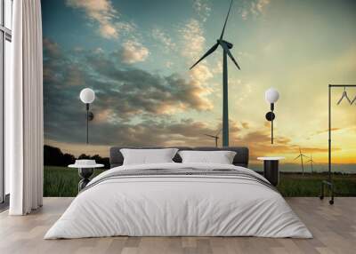 wind turbines at sunset Wall mural