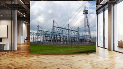 380Kv distribution station with high voltage pylons from TenneT in Ens (Flevoland) Wall mural