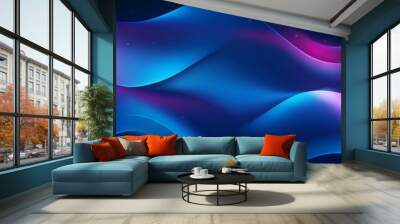 Abstract blue and purple liquid wavy shapes futuristic banner. Glowing retro waves vector background Wall mural