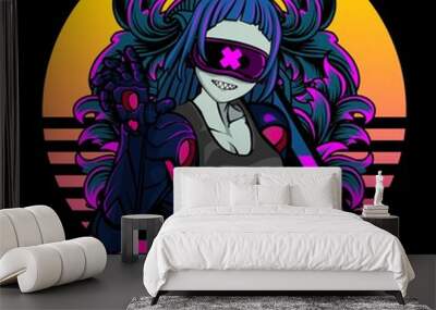 Cute cyberpunk girl vector illustration Wall mural