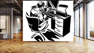 illustration of a man working in front of a computer Wall mural