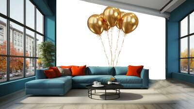 Party celebration balloons. Gold color balloons bunch. 3d rendering. Applicable for birthday holiday design. Wall mural