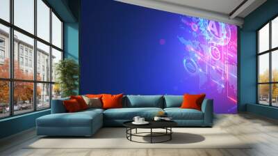 AI or artificial intelligence analyzing flow of data in social networks. Innovation technology Digital analytics of big data in internet. Cloud computing, machine learning for process information. Wall mural