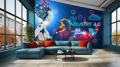 concept industry 4.0. artificial intelligence automation of product manufacturing on smart factory.  Wall mural